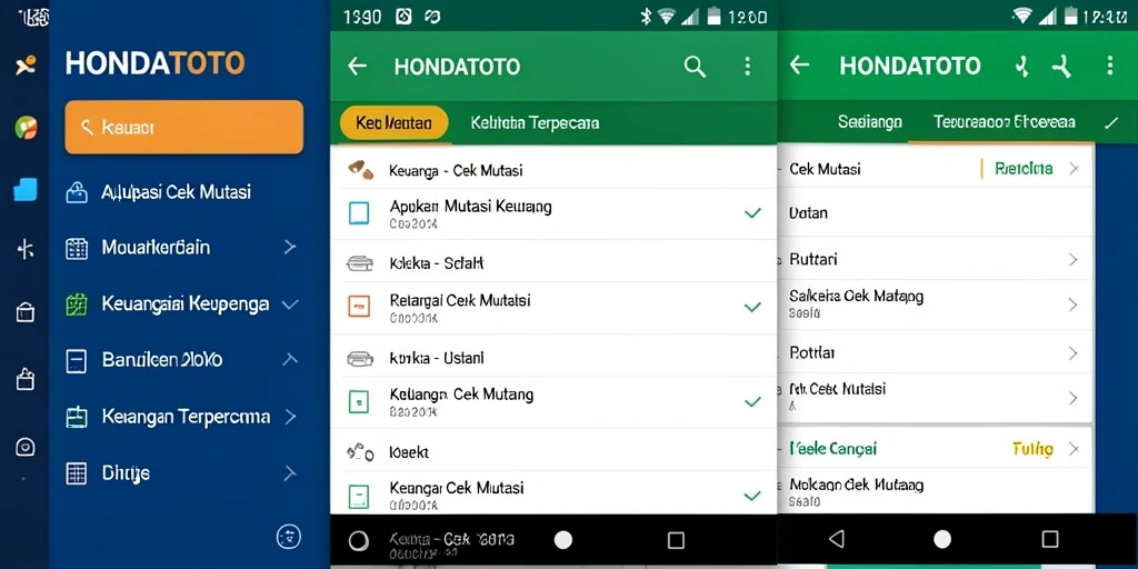 Antarmuka aplikasi HONDATOTO untuk cek mutasi keuangan.