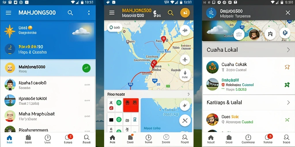 Antarmuka aplikasi MAHJONG500 menampilkan informasi cuaca lokal yang jelas.