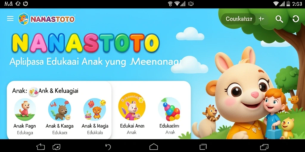 Tampilan antarmuka menarik NANASTOTO untuk anak-anak.